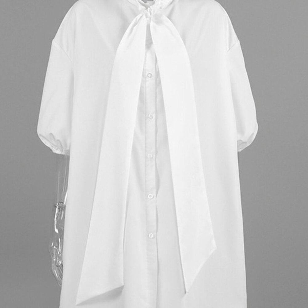 Tied Button Up Puff Sleeve Shirt - Picture 5 of 8